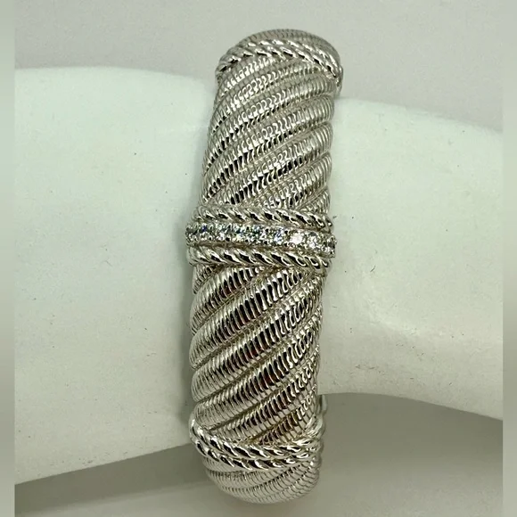 Vintage Judith Ripka Sterling Silver Cuff Bracelet with White Crystals 6.5” - Picture 8 of 12